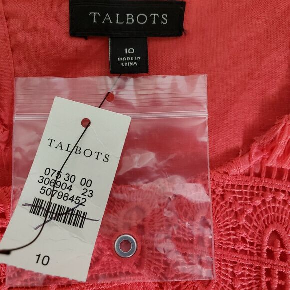 Talbots Top Womens Sz 10 Coral Fringe Sleeveless Crochet Lace Shell Blouse Tiere - Picture 8 of 10